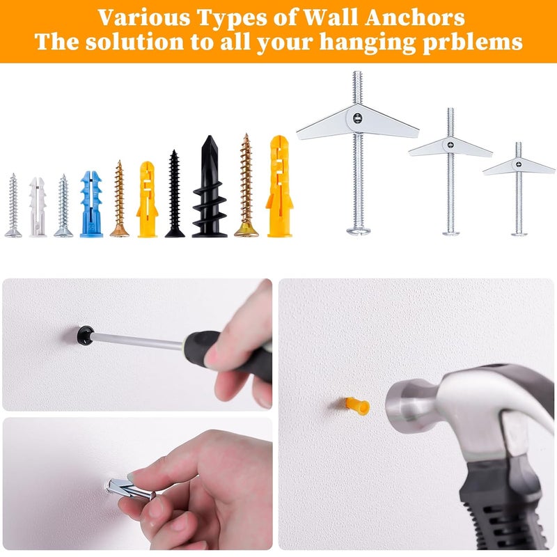 KURUI Drywall Anchors Assortment Kit With Self Drilling Wall Anchors and Heavy Duty Toggle Bolts, Metal/Plastic Dry Wall Anchors for Hanging Picture Art, 164Pcs Butterfly Anchor and Screws for Ceiling - Image 2